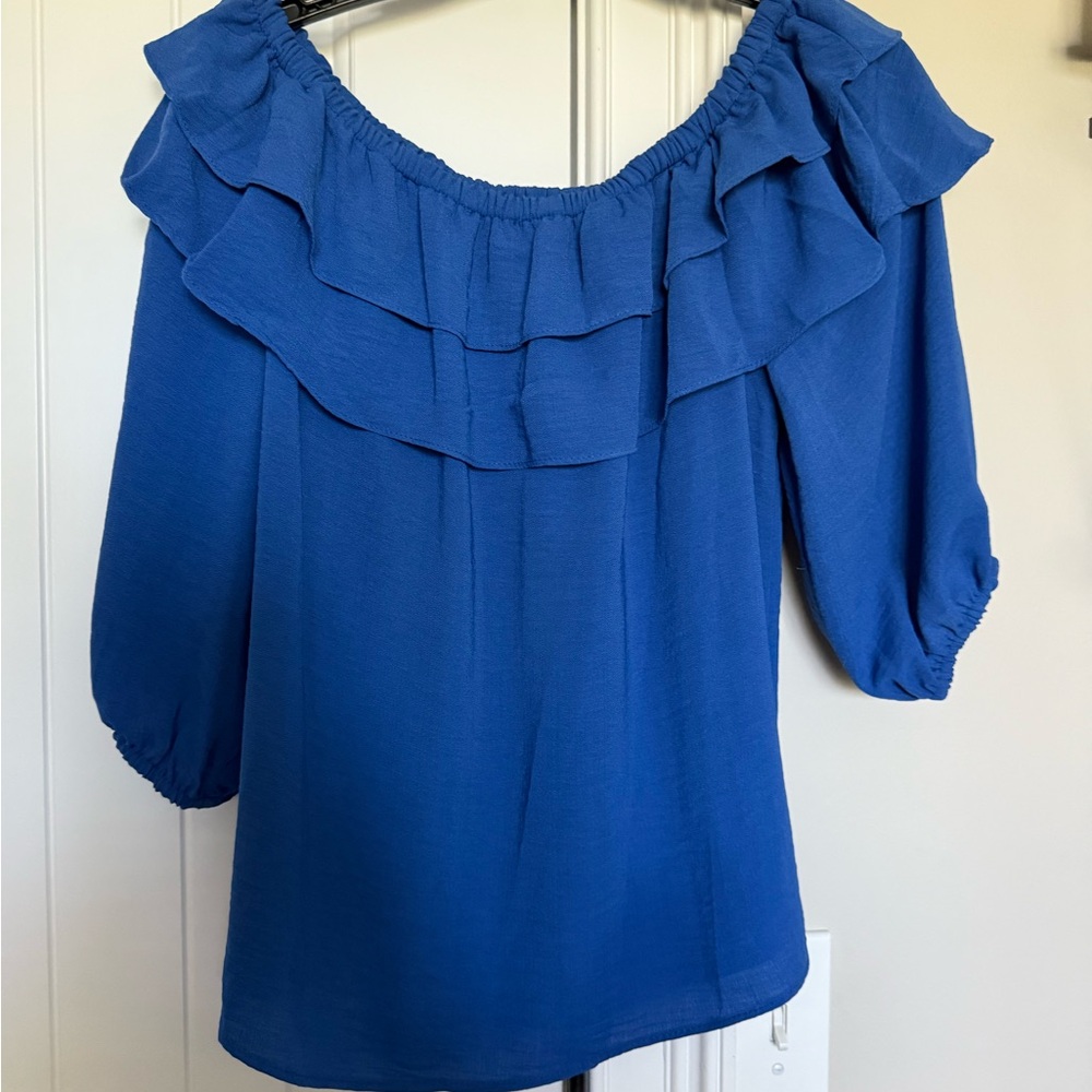 Blue Ruffled Off-Shoulder Top Vince Camuto
